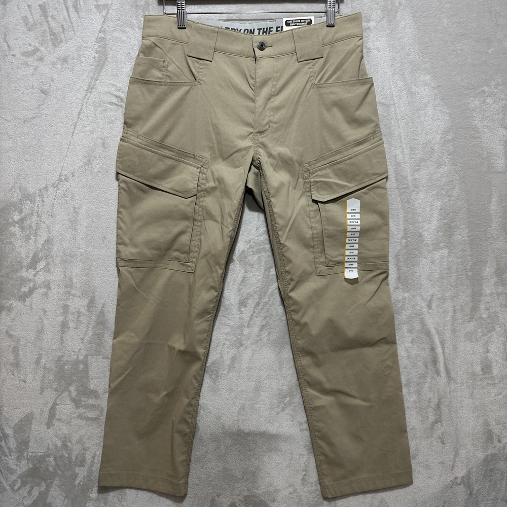 Duluth Flex Dry On The Fly Slim Fit Cargo Pants Men's 34x28 Beige Stretch Pocket